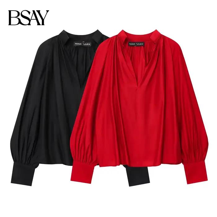BSAY vêtements pour femmes mode rétro chemises décontractées amples lanterne à manches longues Blouses Chic bureau dames hauts Mujer