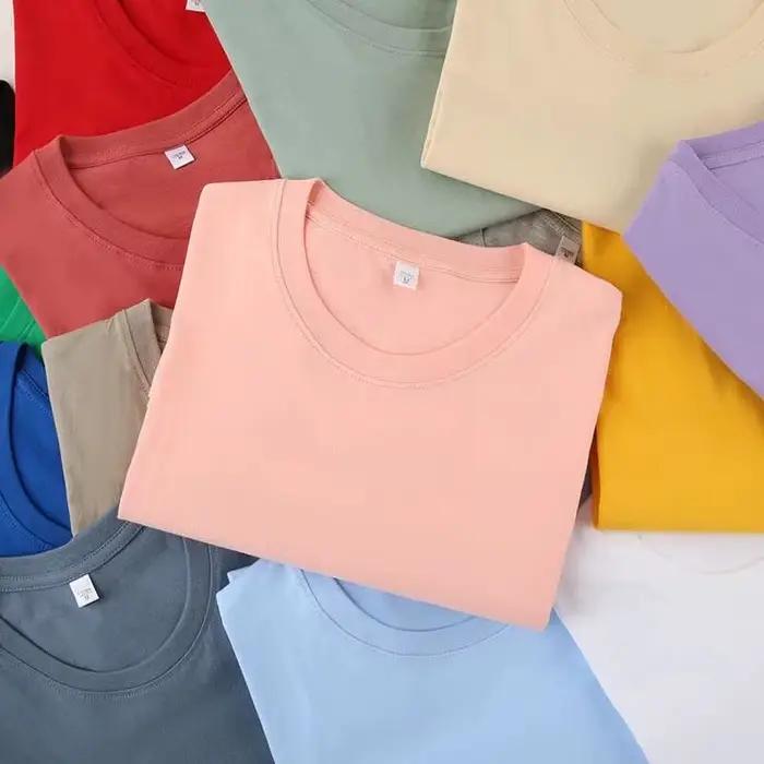 180g 100% coton col rond T-shirt hommes femmes Logo personnalisé multicolore décontracté basique à manches courtes équipe vêtements de travail en gros