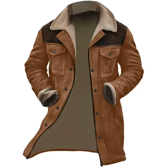 Veste d'Hiver Mi-Longue en Daim pour Homme, Vêtement en Coton, avec Plusieurs Poches et Fermeture Éclair, Style Rétro, 2024