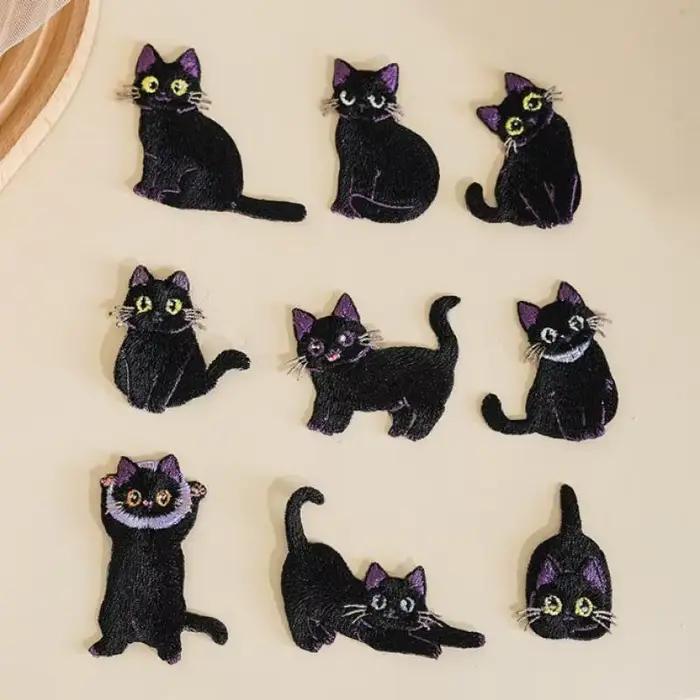 Patchs d'insigne de chat noir de dessin animé pour vêtements