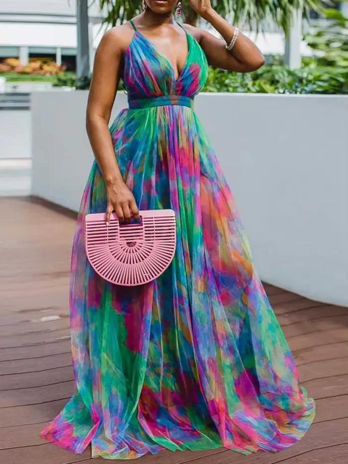 Robe longue dos nu avec ourlet en maille pour femmes