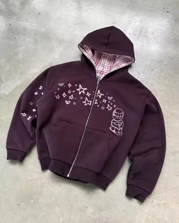 Sweat-shirt réversible bordeaux à capuche