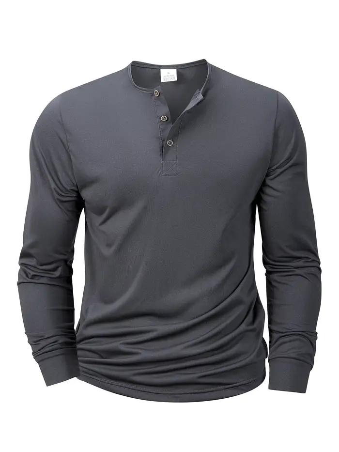 T-shirt à manches longues pour hommes, col Henley, coupe cintrée, chemise à bascule, hauts de Fitness, col à boutons, décontracté et confortable