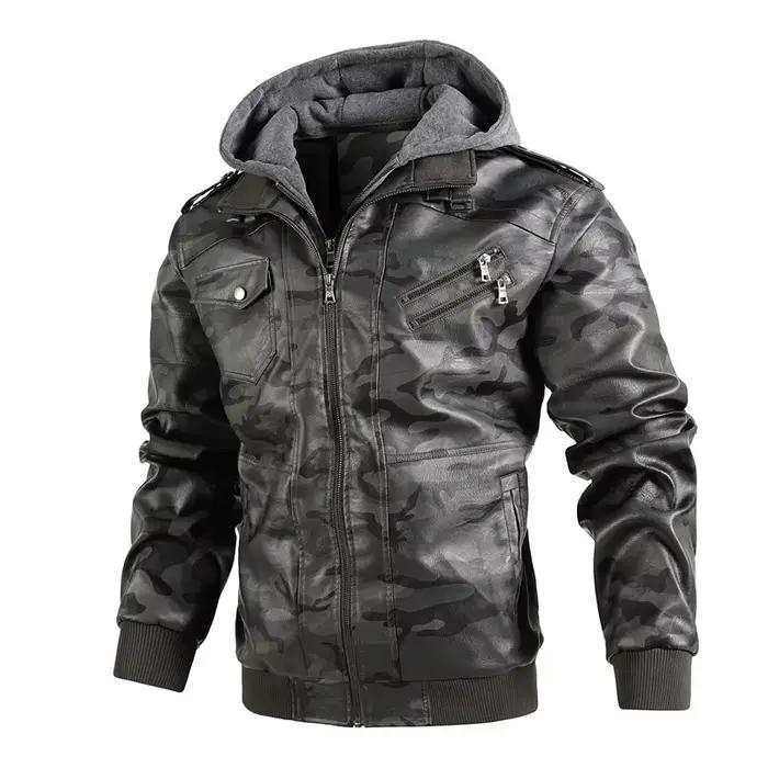 CamSolomon-Vestes en cuir à capuche pour hommes, Combinaison en cuir décontractée, Streetwear masculin, Vestes en cuir de moto, Poignées de chapeau amovibles, 4XL