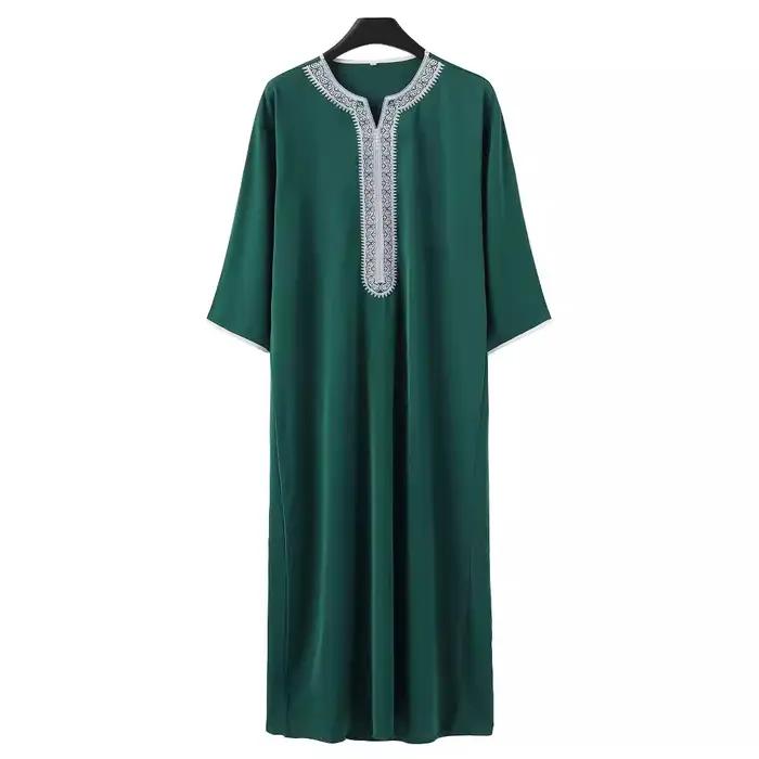 Hommes musulmans Robe longue Jubba Thobe broderie Abaya prière saoudienne Dishdasha Ramadan dubaï Abayas islamique