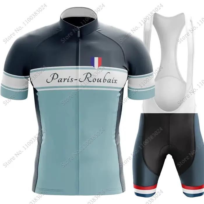 Ensemble Maillot et Cuissard de Cyclisme France Paris-Roubaix 2026 – Tenue d'Été pour Vélo de Route et VTT