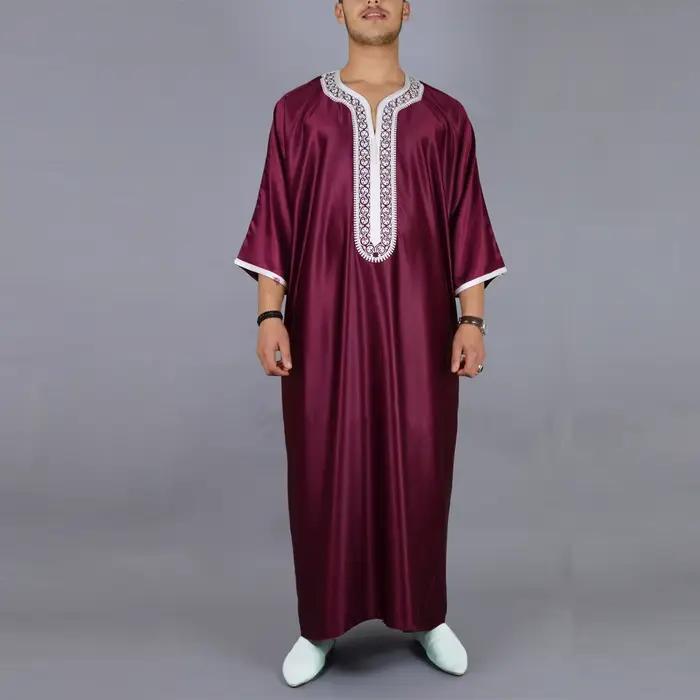 Hommes musulmans Robe longue Jubba Thobe broderie Abaya prière saoudienne Dishdasha Ramadan dubaï Abayas islamique