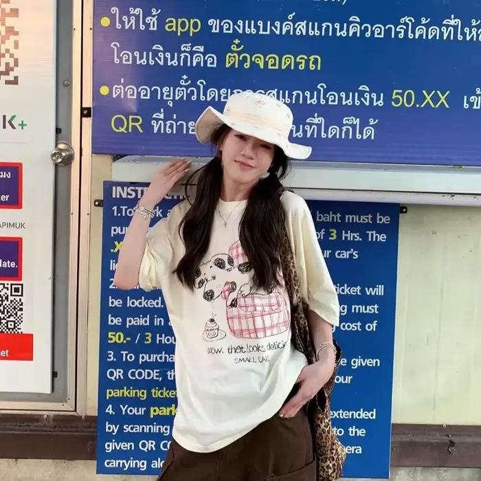 Coréen pas cher décontracté chiens graphique imprimé coton t-shirt femmes hommes rétro Harajuku Hip Hop Streetwear surdimensionné haut ample Tees128