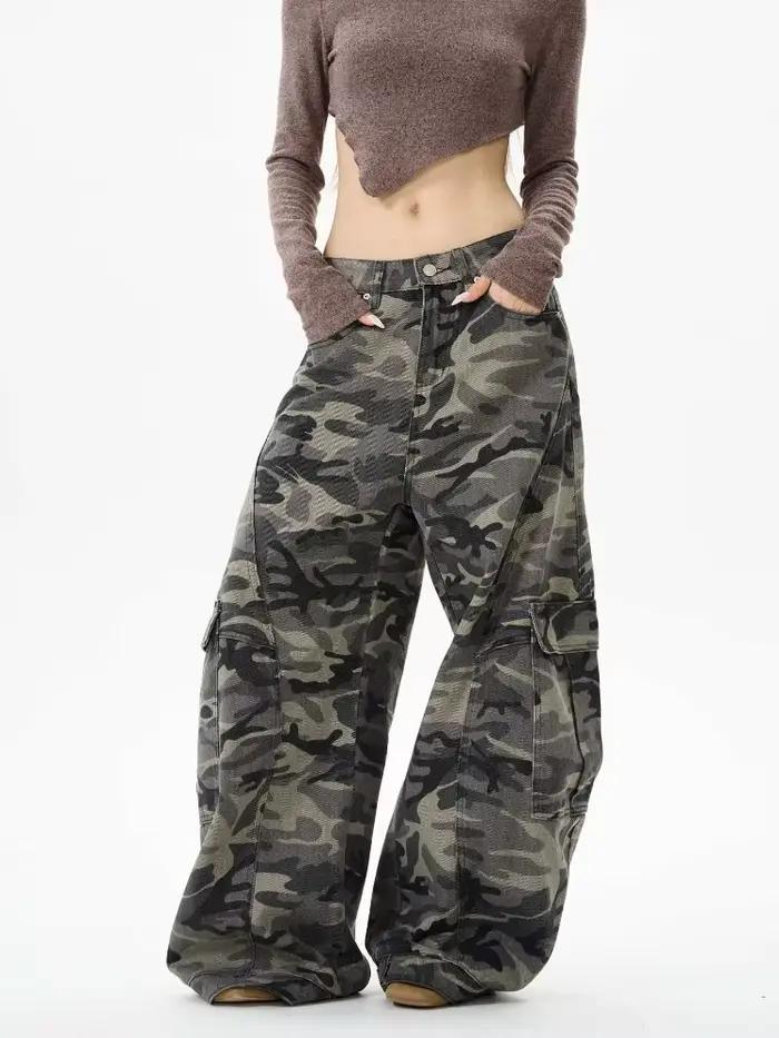 Pantalon cargo 2025 Trashy Y2K Streetwear vintage baggy camouflage femme style streetwear toutes saisons舒适版: ###TITRE### 2025TrashyY2KStreetwear迷彩宽松工装裤女士复古长裤