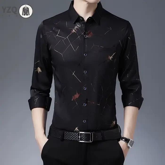 Chemise à revers imprimée décontractée à manches longues pour hommes