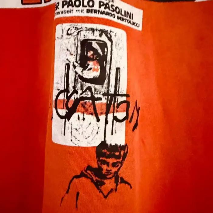 T-shirt vintage pour homme des années 90, rouge, délavé à l'acide, effet usé, surdimensionné, PALY, tee-shirt graphique rétro avec portrait