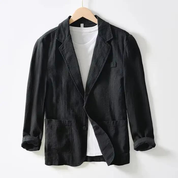 Manteau de costume en coton et lin blanc pour hommes, couleur Pure, Slim, décontracté, Business, veste Blazer confortable et respirante, printemps été
