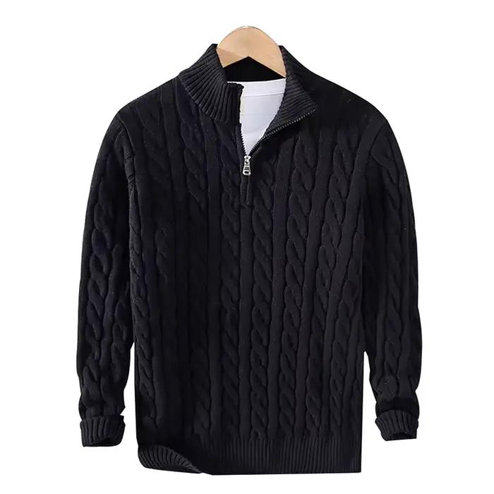 Chandails en pur coton hommes de haute qualité automne câble tricot Pull de noël avec fermeture éclair col roulé pulls