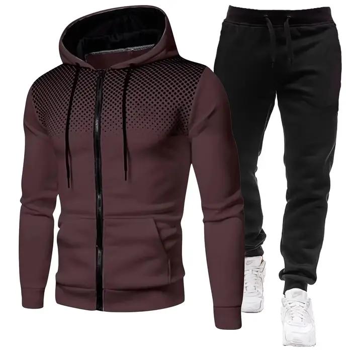 Mode imprimé survêtement pour hommes fermeture éclair sweat à capuche et pantalons de survêtement deux pièces costumes mâle décontracté Fitness Jogging ensembles de sport