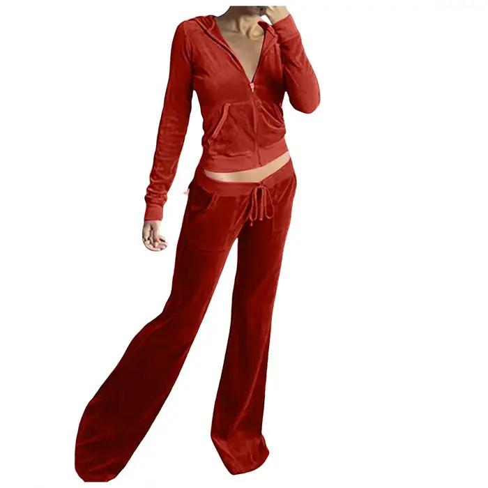 Ensemble de survêtement ZOMAXIUJEE en velours, veste à capuche zippée, pantalon cargo pour femmes, coupe décontractée, style folk indépendant, occasion décontractée, polyester durable, appliques élégantes, ajustement mince