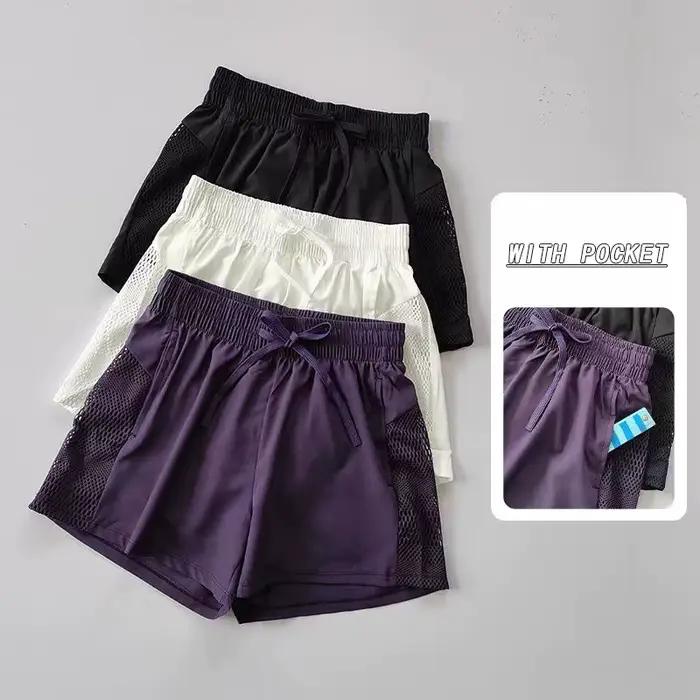 Shorts de yoga respirants à séchage rapide pour femmes, shorts de course décontractés, shorts d'entraînement, shorts de sport, jogging, fitness, gym, été, 2 en 1
