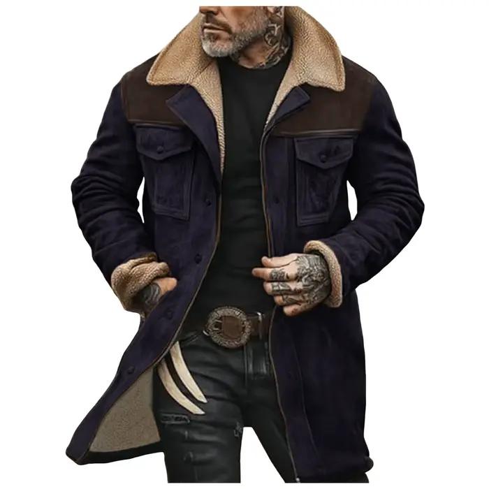 Veste d'Hiver Mi-Longue en Daim pour Homme, Vêtement en Coton, avec Plusieurs Poches et Fermeture Éclair, Style Rétro, 2024