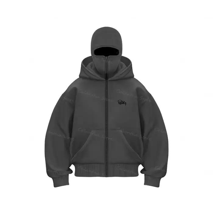 Nouveaux hommes cagoule sweat à capuche zippé hiver chaud sweat-shirt décontracté avec masque facial à capuche conception de fermeture éclair veste de sport activités de plein air