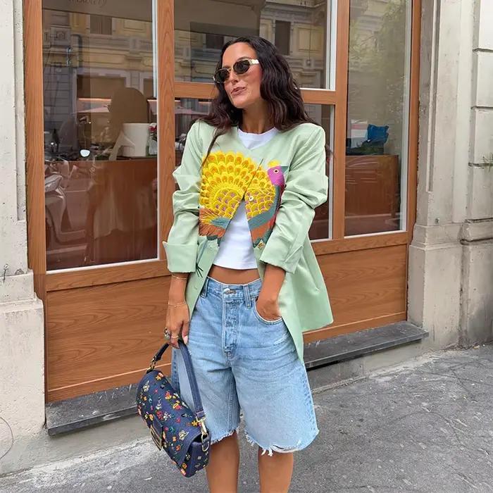 Blazer Femme 2026 – Veste Décontractée de Luxe à Broderie Paon, Manches Longues Amples, Style Urbain et de Bureau