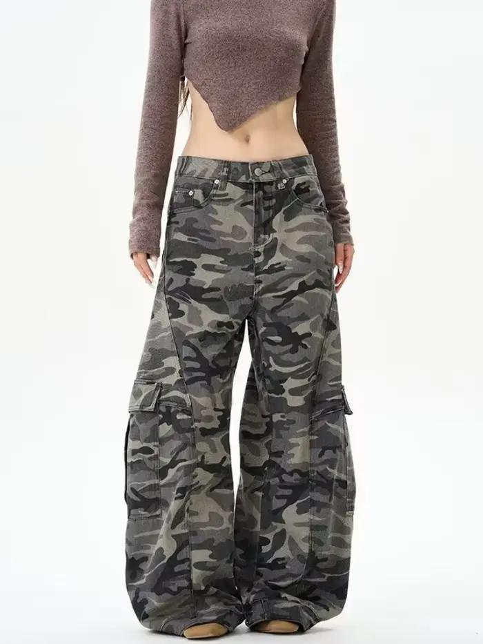 Pantalon cargo 2025 Trashy Y2K Streetwear vintage baggy camouflage femme style streetwear toutes saisons舒适版: ###TITRE### 2025TrashyY2KStreetwear迷彩宽松工装裤女士复古长裤