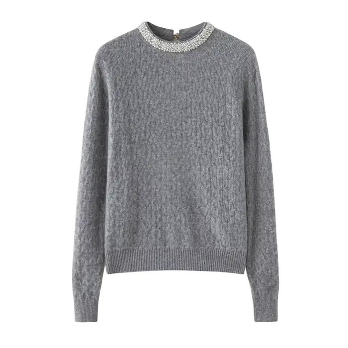 ANGEL femmes 100% pull en cachemire automne hiver col rond pulls perles conception grâce Style