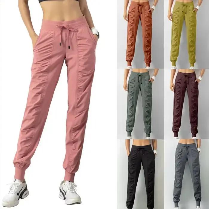 Pantalons de survêtement en tissu avec cordon de serrage pour femmes