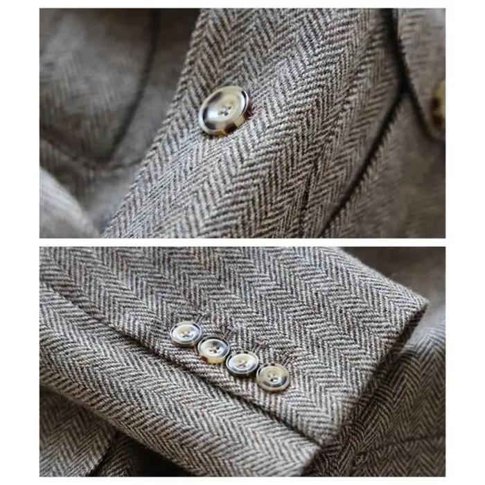 Blazer Homme Vintage en Tweed Chevrons, Mélange de Laine Britannique, Double Boutonnage, Léger, Décontracté, Veste de Sport Formelle