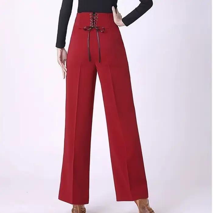 Pantalon femme pantalon de danse latine danse moderne danse salle de bal pantalon à jambes larges dames taille haute décontractée pantalon en mousseline de soie ample