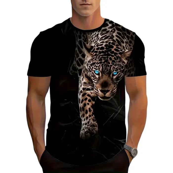 T-shirt pour hommes avec imprimé léopard diversifié et motifs innovants imprimés en 3D pour la mode de rue d'été