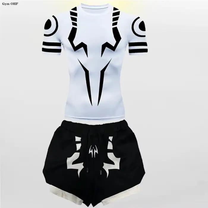 Jujutsu Kaisen Anime Compression t-shirt costumes hommes 2 en 1 Shorts Sport course Jogging gymnastique survêtement