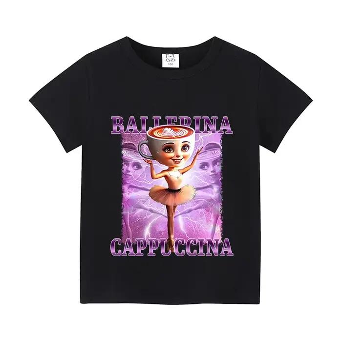 T-shirt Enfant Animaux Amusants 'Brainrot' Italien, Cappuccino Assassino, Hauts à Manches Courtes pour Enfants, Tee-shirt Meme Drôle et Mignon, Vêtements d'Été