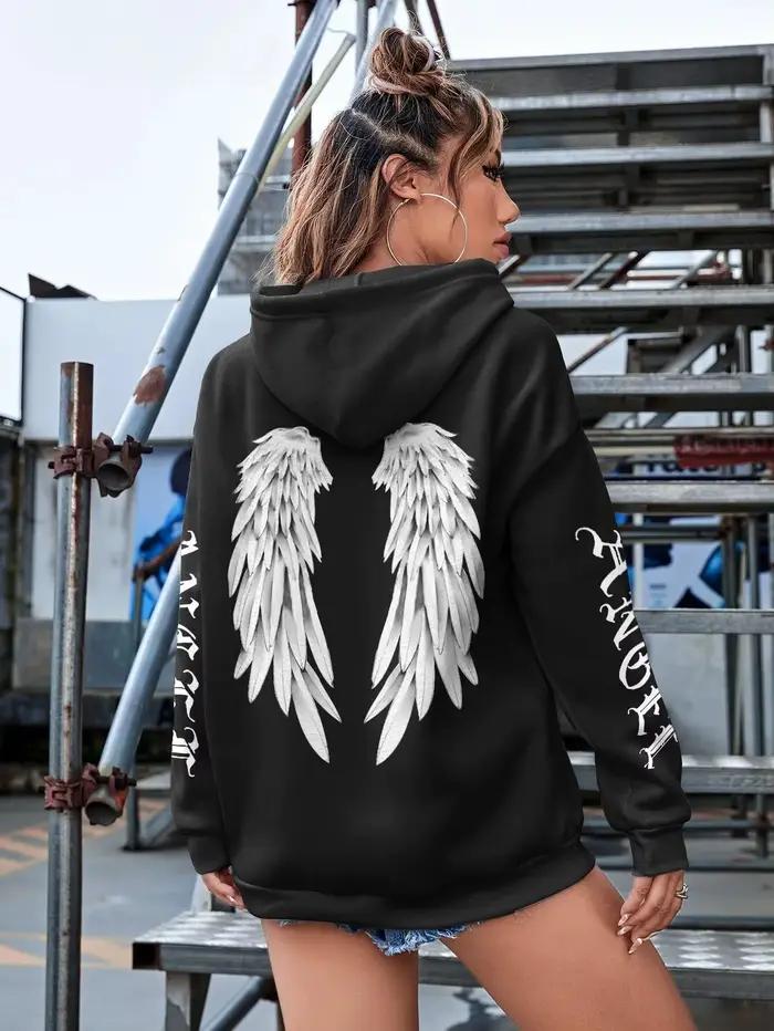 Sweat à capuche imprimé belles ailes d'ange pour femmes