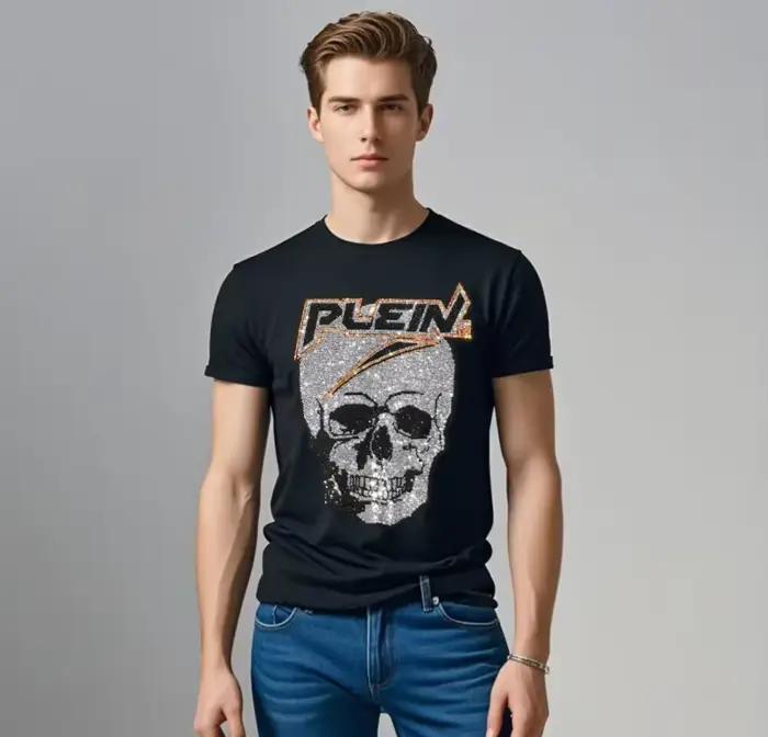 Marque lettre strass ali Plein marque haut T-shirt mode col rond