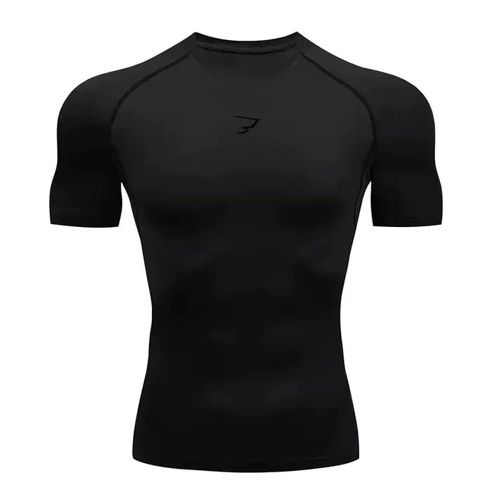 T-shirt de compression à manches courtes pour homme polyester pour course sport gym fitness jogging haut de sport athlétique