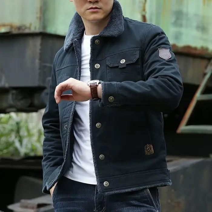 Nouveau décontracté Denim coton veste hommes 2025 automne hiver col montant ample bouton de fermeture éclair polaire manteaux d'extérieur Chaquetas Hombre