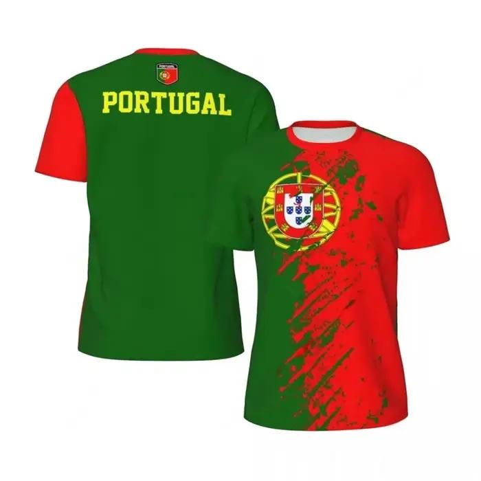 T-shirt de sport respirant à séchage rapide avec impression 3D du drapeau du Portugal pour hommes et femmes