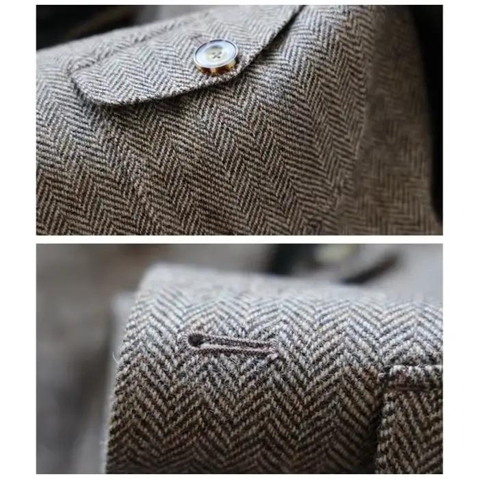 Blazer Homme Vintage en Tweed Chevrons, Mélange de Laine Britannique, Double Boutonnage, Léger, Décontracté, Veste de Sport Formelle