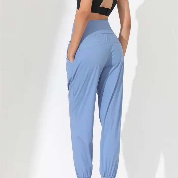 Pantalon de Yoga ample, Slim, séchage rapide, ourlet plissé, lié, course à pied, Fitness, poches Capris, pantalon de Jogging pour femme