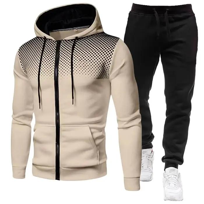 Mode imprimé survêtement pour hommes fermeture éclair sweat à capuche et pantalons de survêtement deux pièces costumes mâle décontracté Fitness Jogging ensembles de sport