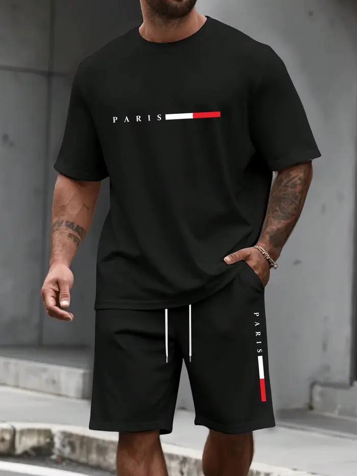Survêtement pour homme 2 pièces Ensemble short et t-shirt à col rond à manches courtes