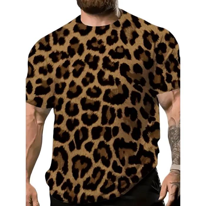 T-shirt pour hommes avec imprimé léopard diversifié et motifs innovants imprimés en 3D pour la mode de rue d'été