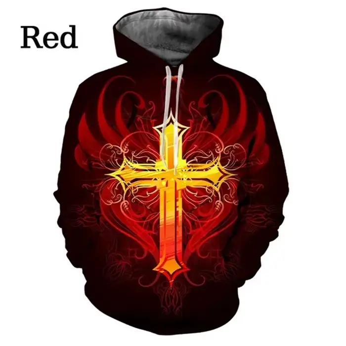 Sweat à capuche imprimé croix de Jésus chrétien pour hommes et femmes
