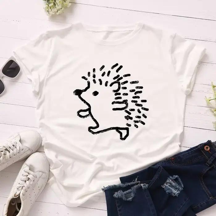 T-shirt femme Kasgehog 100% coton avec imprimé dessin animé, style décontracté, adapté aux activités estivales, disponibles en plusieurs couleurs et tailles XL