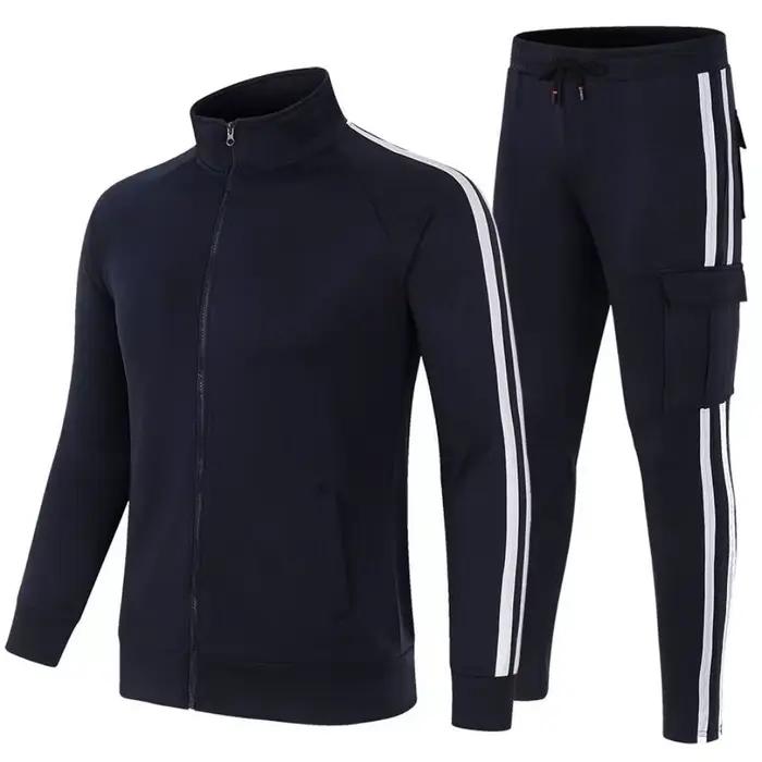Mode rayures survêtement pour hommes fermeture éclair sweat à capuche et pantalons