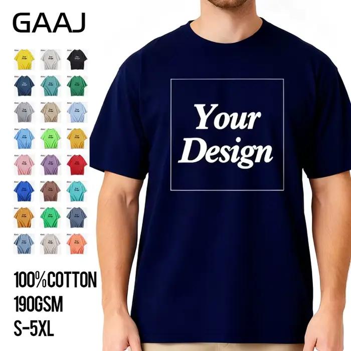 T-shirt personnalisé S-5XL 100 % coton avec impression ou broderie du logo, design ou photo. T-shirts unisexes de qualité 190gsm pour hommes et femmes — cadeau de personnalisation marque GAAJ