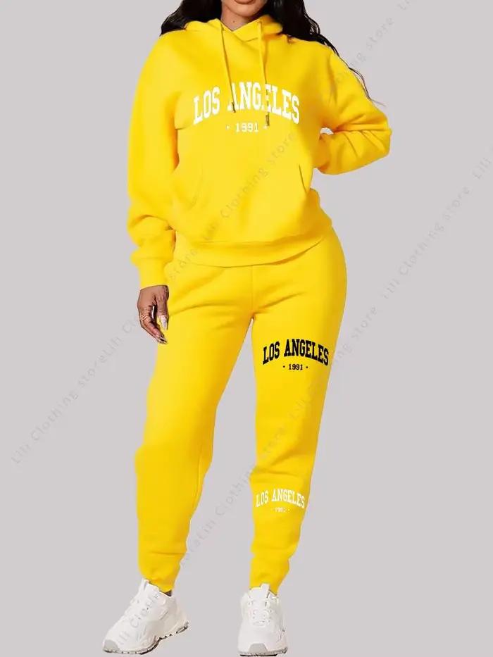 Los Angeles lettre imprimer femmes ensembles sweat à capuche et pantalon costume de sport de haute qualité printemps