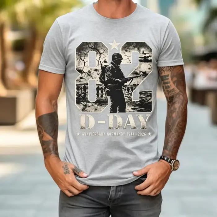 Tee-shirt Commémoratif D-Day 1944 2026 Hommes Style Décontracté Polyvalent Occasions Spéciales Vêtement Historique
