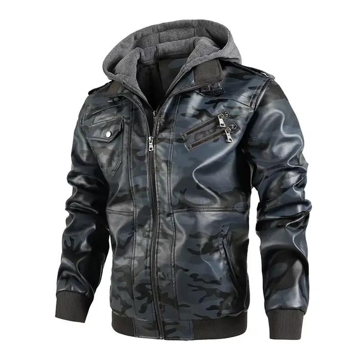 CamSolomon-Vestes en cuir à capuche pour hommes, Combinaison en cuir décontractée, Streetwear masculin, Vestes en cuir de moto, Poignées de chapeau amovibles, 4XL