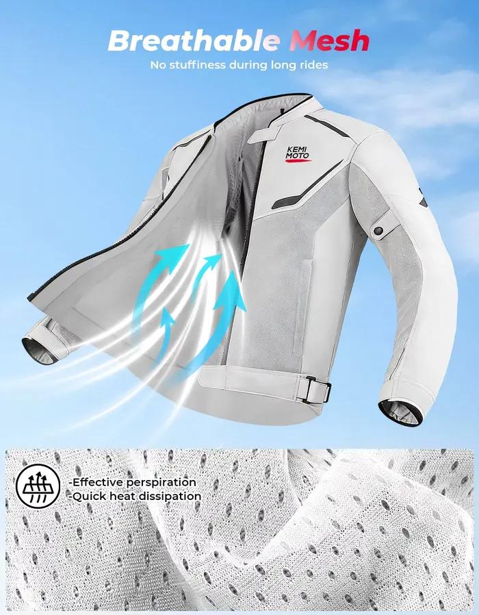 KEMIMOTO Veste de moto pour homme, en maille douce d'été, équipement de protection certifié CE, tenue respirante pour la conduite et le cyclisme