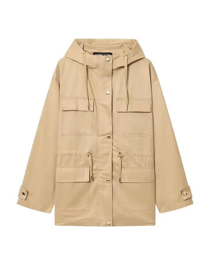 HH femmes nouveau décontracté solide multi-poches simple boutonnage à manches longues à capuche veste